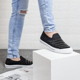 Women Rhinestone Decor Knitted Comfy Breathable Casual Slip On Sneakers