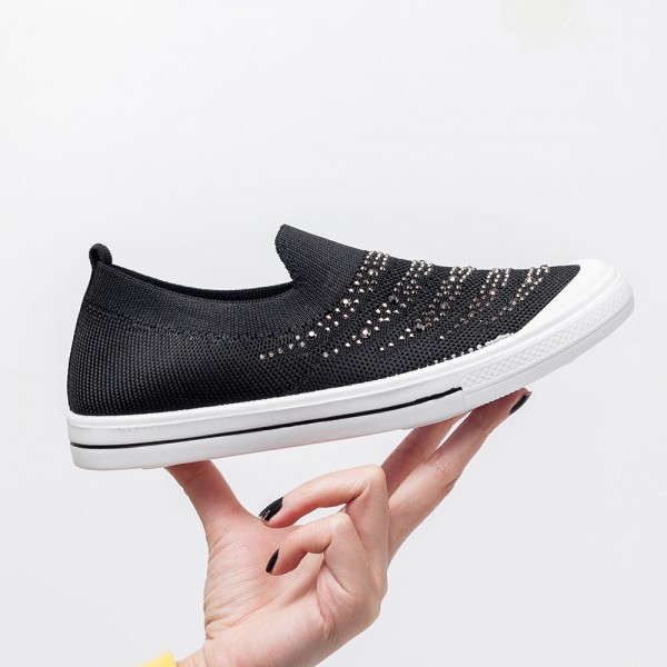 Women Rhinestone Decor Knitted Comfy Breathable Casual Slip On Sneakers 