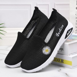 Women Daisy Decor Mesh Comfy Breathable Casual Slip On Sneakers