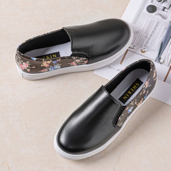 Women Casual Flowers Pattern Comfortable Flat Skate Shoes 