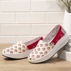 Dots Tree Printed Pattern Comfortable Canvas Rocker Sole Walking Shoes For Women