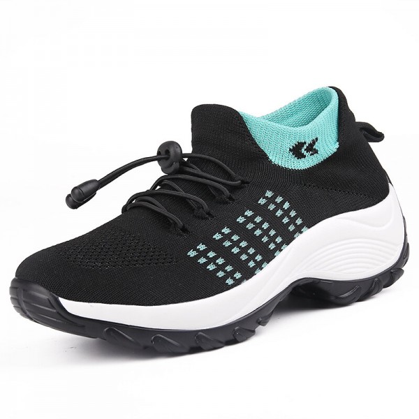 Women Casual Knitted Mesh Lace-up Antiskid Running Shoes 