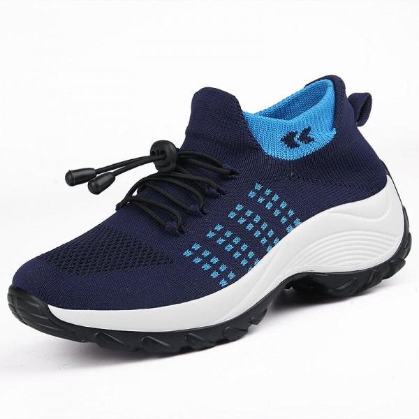 Women Casual Knitted Mesh Lace-up Antiskid Running Shoes 