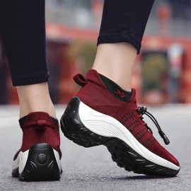 Women Casual Knitted Mesh Lace-up Antiskid Running Shoes