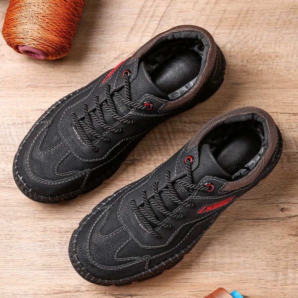 Men Microfiber Leather Hand Stitching Breathable Soft Sole Brief Solid Casual Shoes 