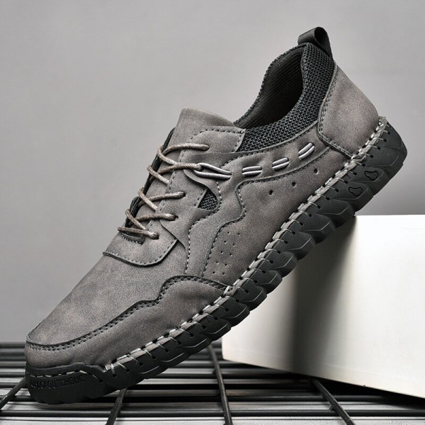 Men Microfiber Leather Breathable Hand Stitching Soft Sole Comfy Pure Color Casual Shoes 