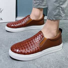 Men Breathable Vintage Weave Soft Bottom Slip On Comfy Casual Court Shoes