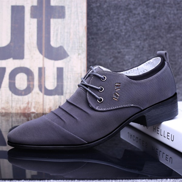 Men Canvas Breathable Non Slip Pointy Toe Brief Business Casual Shoes 