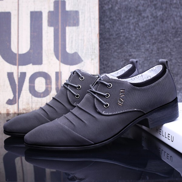 Men Canvas Breathable Non Slip Pointy Toe Brief Business Casual Shoes 