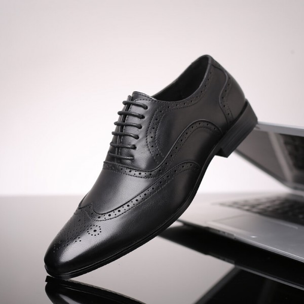 Men Microfiber Breathable Soft Bottom Pointed Toe Vintage Plaid Lace Up Casual Business Shoes 