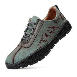 Men Microfiber Breathable Hand Stitching Crocodile Grain Soft Sole Flame Pattern Lace Up Casual Shoes