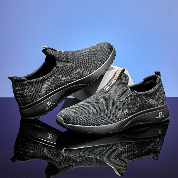 Men Breathable Soft Sole Non Slip Comfy Fabric Slip On Casual Walking Shoes 