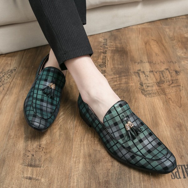 Men Microfiber Breathable Lattice Pattern Soft Sole Slip On Casual Business Shoes 