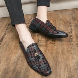 Men Microfiber Breathable Lattice Pattern Soft Sole Slip On Casual Business Shoes