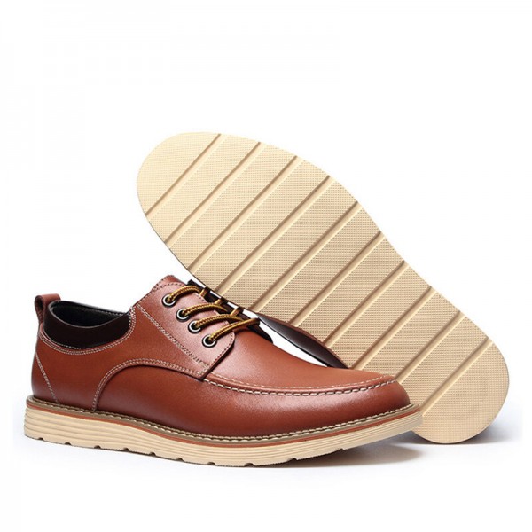 Men Genuine Leather Breathable Non Slip Soft Sole Lace Up Casual Business Shoes 