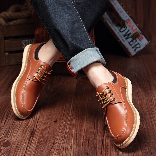 Men Genuine Leather Breathable Non Slip Soft Sole Lace Up Casual Business Shoes 