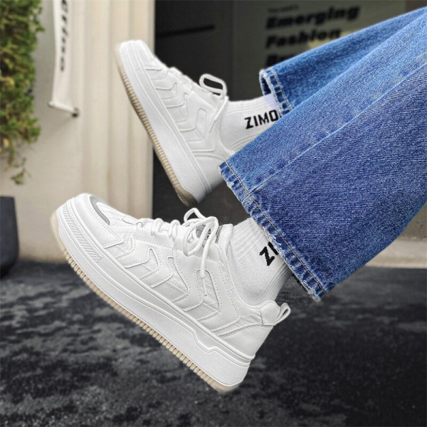 Men Stylish Lace Up Microfiber Leather Thick Soled Casual Skate Shoes 