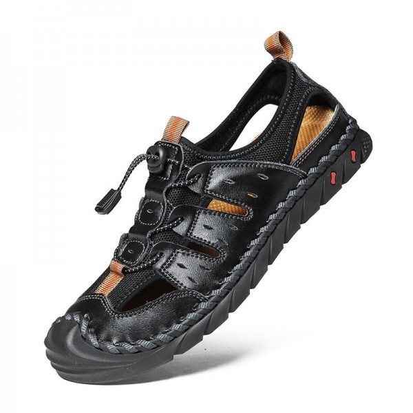 Men Hand Stitching Leather Non Slip Soft Sole Outdoor Sandals 