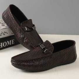 Men's Faux Leather Woven Business Casual Slip-On Soft Sole Loafers Driving Shoes