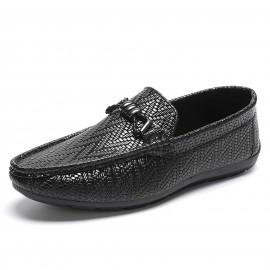 Men's Faux Leather Woven Business Casual Slip-On Soft Sole Loafers Driving Shoes