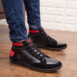 Men Microfiber Leather Soft Sole Non Slip Retro Style Lace Up Casual Mid-calf Shoes