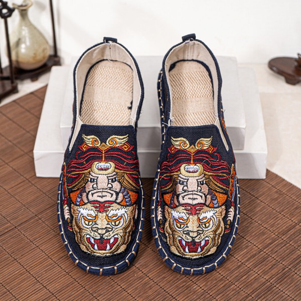 Men Breathable Non Slip Pattern Comfy Sole Chinese Style Casual Linen Shoes 