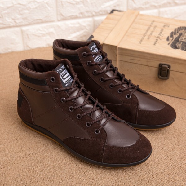 Men Leather Soft Sole Non Slip Lace Up Retro England Style Casual Mid-calf Shoes 