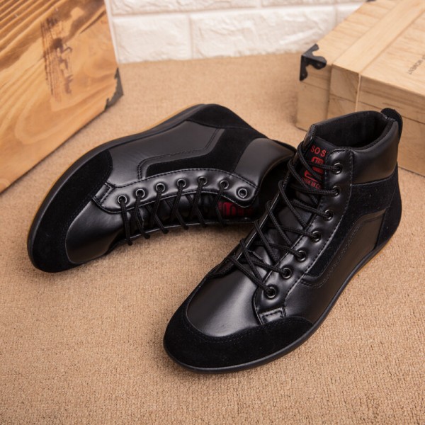 Men Leather Soft Sole Non Slip Lace Up Retro England Style Casual Mid-calf Shoes 