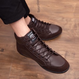 Men Leather Soft Sole Non Slip Lace Up Retro England Style Casual Mid-calf Shoes