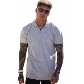 Gray Zipper Short Sleeve Men's Polo Shirt