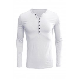 White Long Sleeve Male Henley Shirt