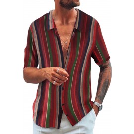 Striped Buttoned Short Sleeve Men's Shirt