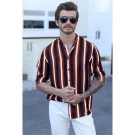 Multicolor Striped Print Buttons Men's Long Sleeve Shirt