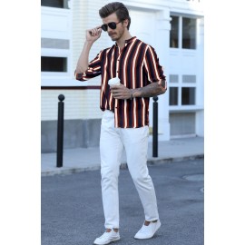 Multicolor Striped Print Buttons Men's Long Sleeve Shirt