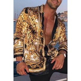 Men's Long Sleeve Casual Leopard Print Shirt