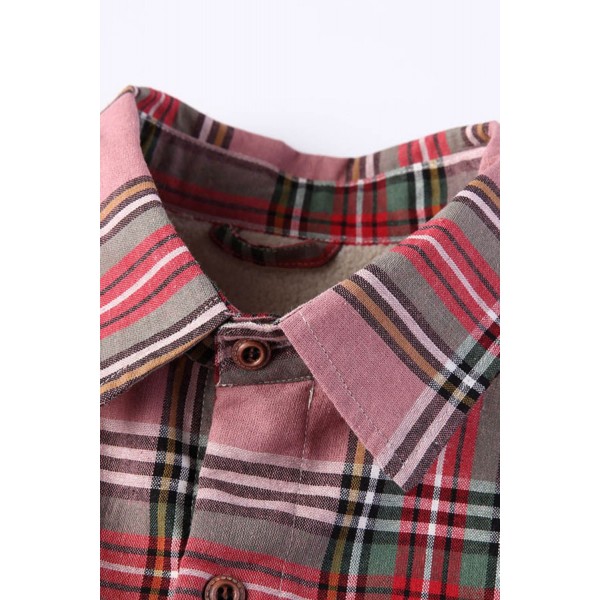 Pink Button-up Fleece lined Men's Plaid Shirt 