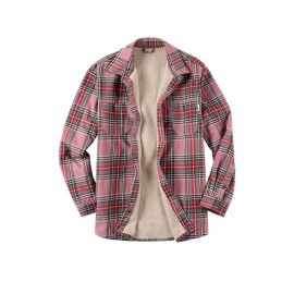 Pink Button-up Fleece lined Men's Plaid Shirt